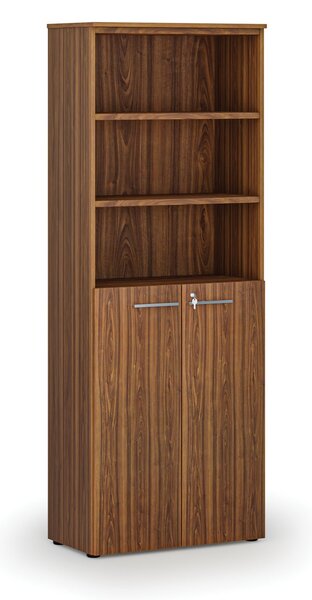 Kombinovaná kancelárska skriňa PRIMO WOOD, dvere na 3 poschodia, 800 x 420 x 2128 mm, orech