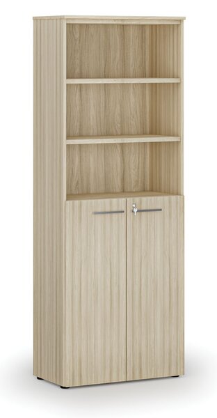 Kombinovaná kancelárska skriňa PRIMO WOOD, dvere na 3 poschodia, 800 x 420 x 2128 mm, dub prírodný
