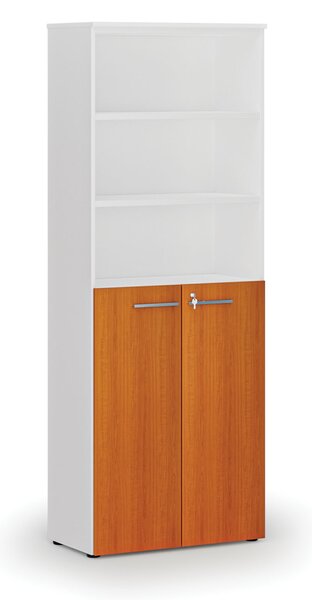 Kombinovaná kancelárska skriňa PRIMO WHITE, dvere na 3 poschodia, 800 x 420 x 2128 mm, biela/čerešňa
