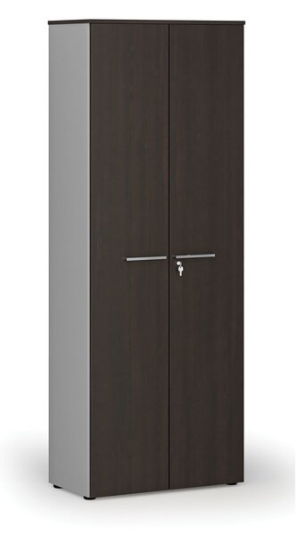 Kancelárska skriňa s dverami PRIMO GRAY, 800 x 420 x 2128 mm, sivá/wenge