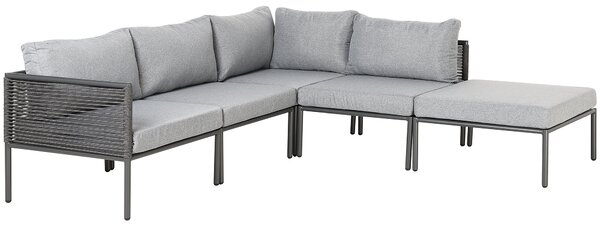 Záhradná rohová sedacia súprava sivá čierna hliník polyester pre 6 osôb pohovka stolík moderný štýl záhrada exteriér