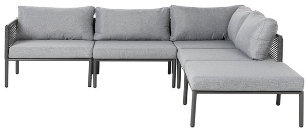 Záhradná rohová sedacia súprava sivá čierna hliník polyester pre 6 osôb pohovka stolík moderný štýl záhrada exteriér