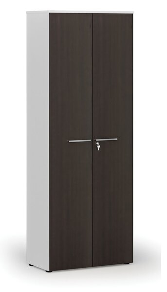 Kancelárska skriňa s dverami PRIMO WHITE, 800 x 420 x 2128 mm, biela/wenge