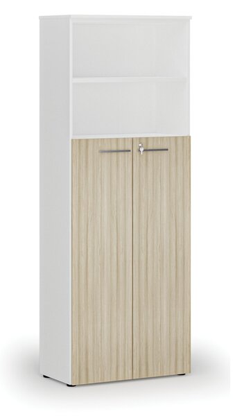 Kombinovaná kancelárska skriňa PRIMO WHITE, dvere na 4 poschodia, 800 x 420 x 2128 mm, biela/dub prírodná