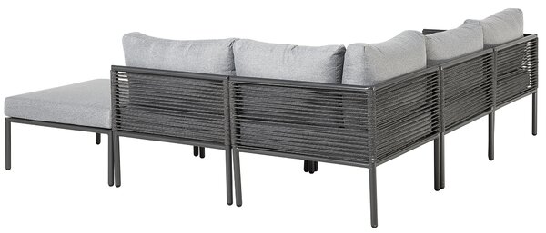 Záhradná rohová sedacia súprava sivá čierna hliník polyester pre 6 osôb pohovka stolík moderný štýl záhrada exteriér