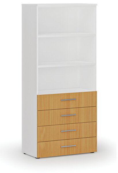 Kancelárska skriňa so zásuvkami PRIMO WHITE, 800 x 420 x 1781 mm, biela/buk