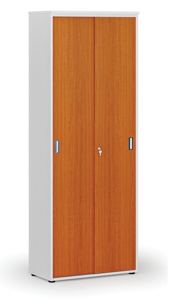 Kancelárska skriňa so zasúvacími dverami PRIMO WHITE, 800 x 420 x 2128 mm, biela/čerešňa