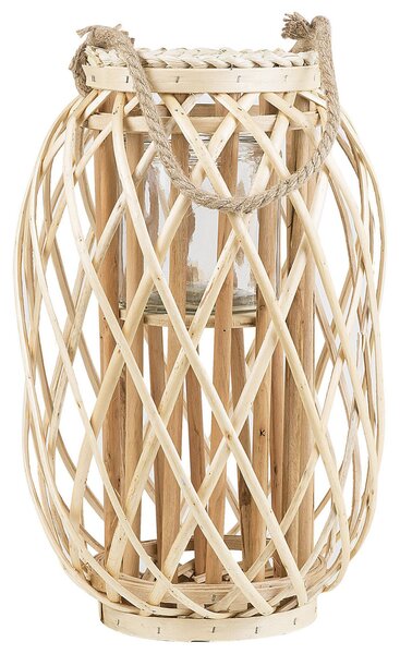 Lampáš na sviečku svetlé vŕbové drevo sklo 40 cm interiér exteriér škandinávsky štýl dekorácie