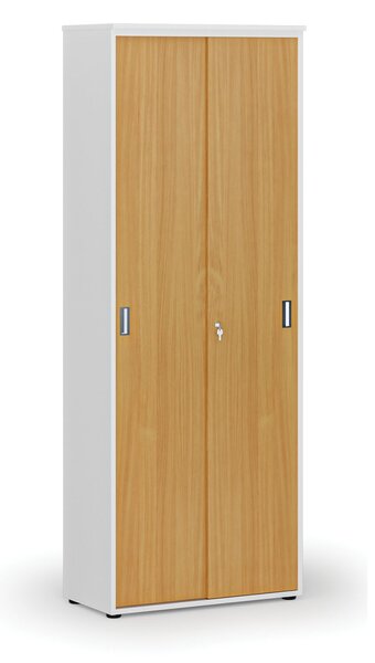Kancelárska skriňa so zasúvacími dverami PRIMO WHITE, 800 x 420 x 2128 mm, biela/buk