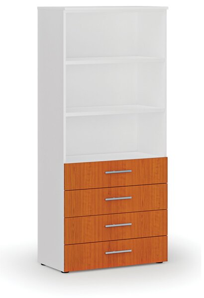 Kancelárska skriňa so zásuvkami PRIMO WHITE, 800 x 420 x 1781 mm, biela/čerešňa