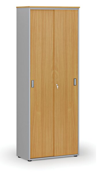 Kancelárska skriňa so zasúvacími dverami PRIMO GRAY, 800 x 420 x 2128 mm, sivá/buk