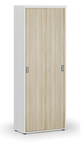 Kancelárska skriňa so zasúvacími dverami PRIMO WHITE, 800 x 420 x 2128 mm, biela/dub prírodná