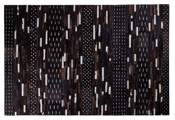 Koberec hnedý kožený 160 x 230 cm v rustikálnom štýle prešívaný vlnenou niťou patchworkový rustikálny