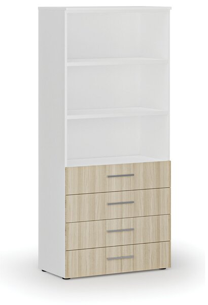 Kancelárska skriňa so zásuvkami PRIMO WHITE, 800 x 420 x 1781 mm, biela/dub pr