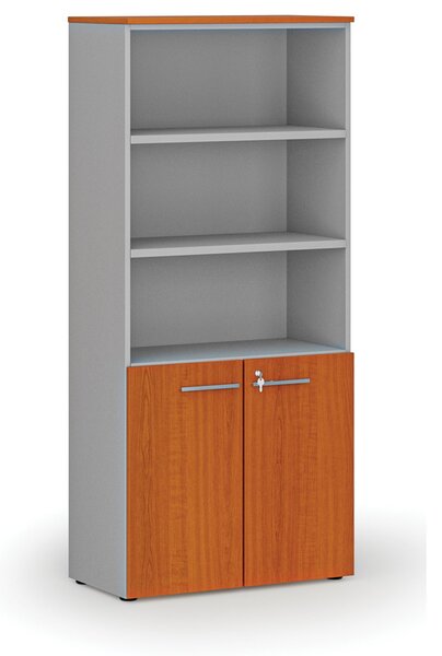 Kombinovaná kancelárska skriňa PRIMO GRAY, dvere na 2 poschodia, 800 x 420 x 1781 mm, sivá/čerešňa