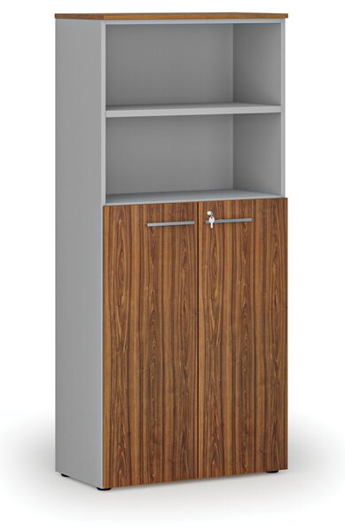 Kombinovaná kancelárska skriňa PRIMO GRAY, dvere na 3 poschodia, 800 x 420 x 1781 mm, sivá/orech