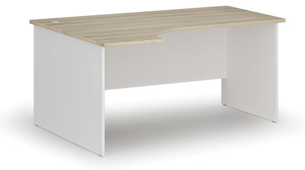 Rohový kancelársky písací stôl PRIMO WHITE, 160x120 cm, ľavý, biela/dub prírodný