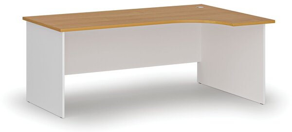 Rohový kancelársky písací stôl PRIMO WHITE, 180x120 cm, pravý, biela/buk