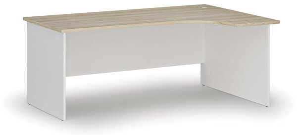 Rohový kancelársky písací stôl PRIMO WHITE, 180x120 cm, pravý, biela/dub prírodný