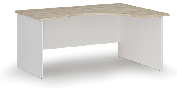 Ergonomický kancelársky písací stôl PRIMO WHITE, 160x120 cm, pravý, biela/dub prírodný