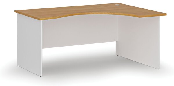 Ergonomický kancelársky písací stôl PRIMO WHITE, 160x120 cm, pravý, biela/buk