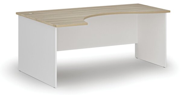 Ergonomický kancelársky písací stôl PRIMO WHITE, 180x120 cm, ľavý, biela/dub prírodný