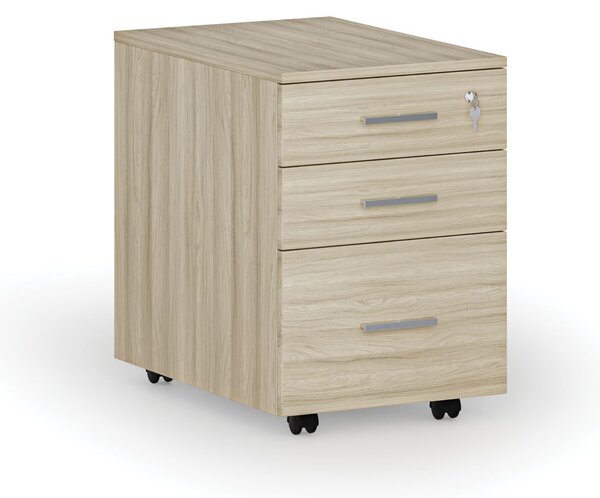 Kancelársky mobilný kontajner na závesné zložky PRIMO WOOD, 3 zásuvky, dub prírodný