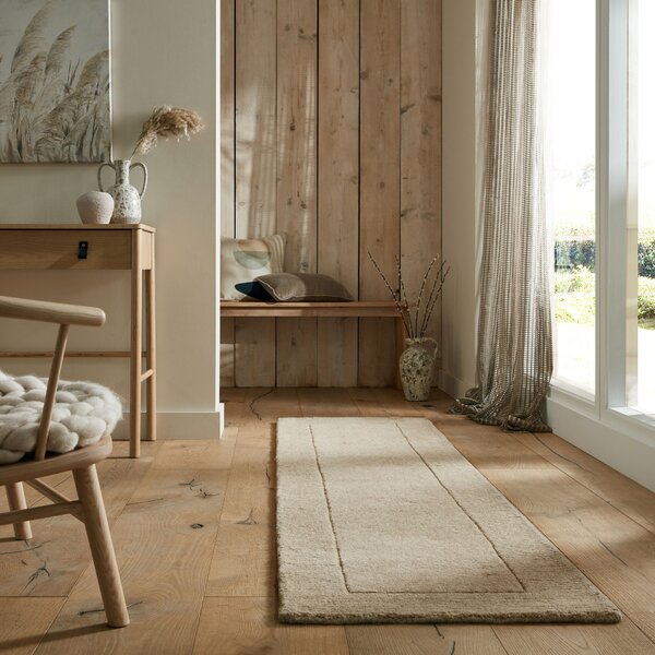 Flair Rugs, Ručne tkaný behúň Tuscany Textured Wool Border Natural, 60x230, béžová, obývacia izba