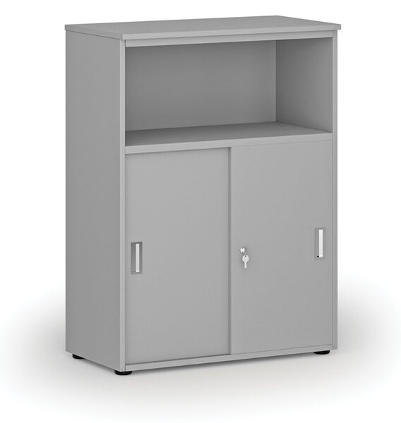 Kombinovaná kancelárska skriňa so zásuvnými dverami PRIMO GRAY, 800 x 420 x 1087 mm, sivá