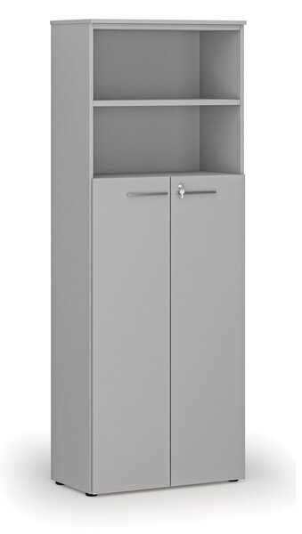 Kombinovaná kancelárska skriňa PRIMO GRAY, dvere na 4 poschodia, 800 x 420 x 2128 mm, sivá