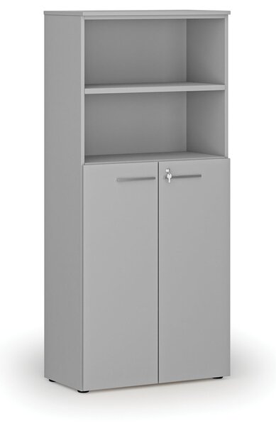 Kombinovaná kancelárska skriňa PRIMO GRAY, dvere na 3 poschodia, 800 x 420 x 1781 mm, sivá