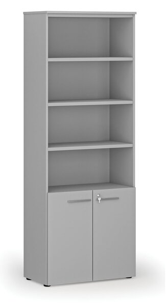 Kombinovaná kancelárska skriňa PRIMO GRAY, dvere na 2 poschodia, 800 x 420 x 2128 mm, sivá