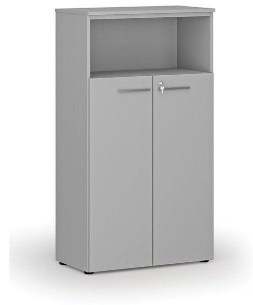 Kombinovaná kancelárska skriňa PRIMO GRAY, dvere na 3 poschodia, 800 x 420 x 1434 mm, sivá