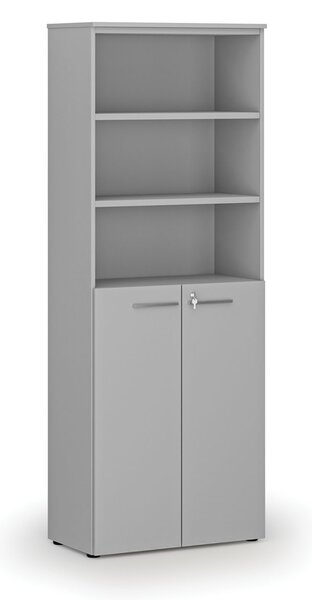 Kombinovaná kancelárska skriňa PRIMO GRAY, dvere na 3 poschodia, 800 x 420 x 2128 mm, sivá