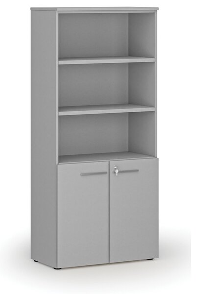 Kombinovaná kancelárska skriňa PRIMO GRAY, dvere na 2 poschodia, 800 x 420 x 1781 mm, sivá