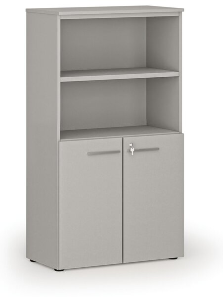 Kombinovaná kancelárska skriňa PRIMO GRAY, dvere na 2 poschodia, 800 x 420 x 1434 mm, sivá
