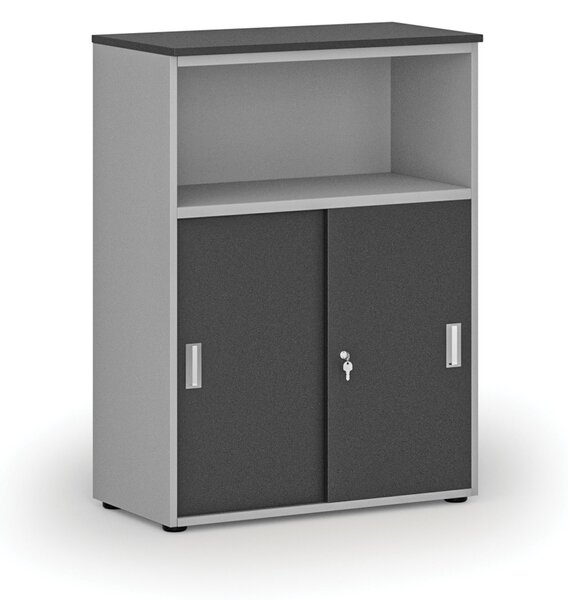 Kombinovaná kancelárska skriňa so zásuvnými dverami PRIMO GRAY, 800 x 420 x 1087 mm, sivá/grafit