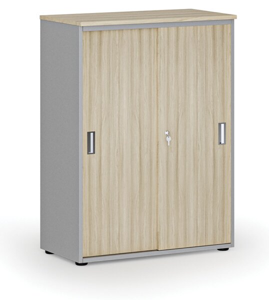 Kancelárska skriňa so zasúvacími dverami PRIMO GRAY, 800 x 420 x 1087 mm, sivá/dub prírodný