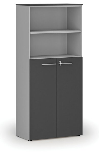 Kombinovaná kancelárska skriňa PRIMO GRAY, dvere na 3 poschodia, 800 x 420 x 1781 mm, sivá/grafit