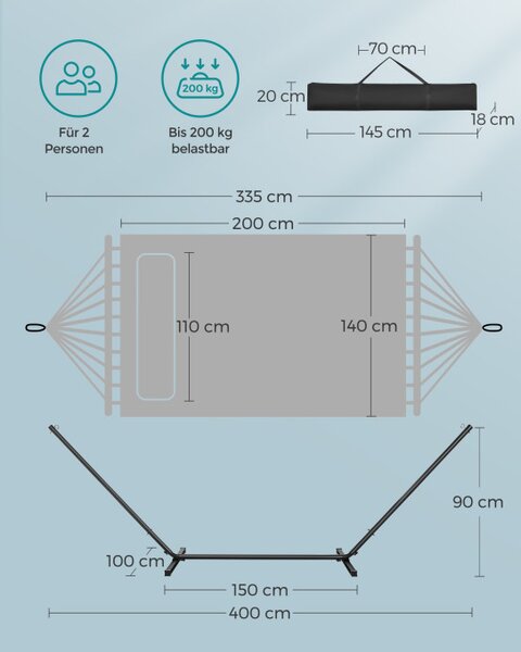 Dvojmiestna hojdacia sieť so stojanom 140x200 cm GHS002Q01