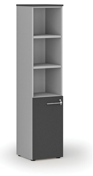 Kombinovaná kancelárska skriňa PRIMO GRAY, dvere na 2 poschodia, 400 x 420 x 1781 mm, sivá/grafit