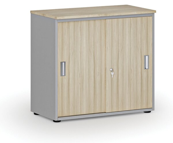 Kancelárska skriňa so zasúvacími dverami PRIMO GRAY, 800 x 420 x 740 mm, sivá/dub prírodný
