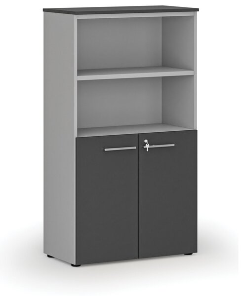 Kombinovaná kancelárska skriňa PRIMO GRAY, dvere na 2 poschodia, 800 x 420 x 1434 mm, sivá/grafit