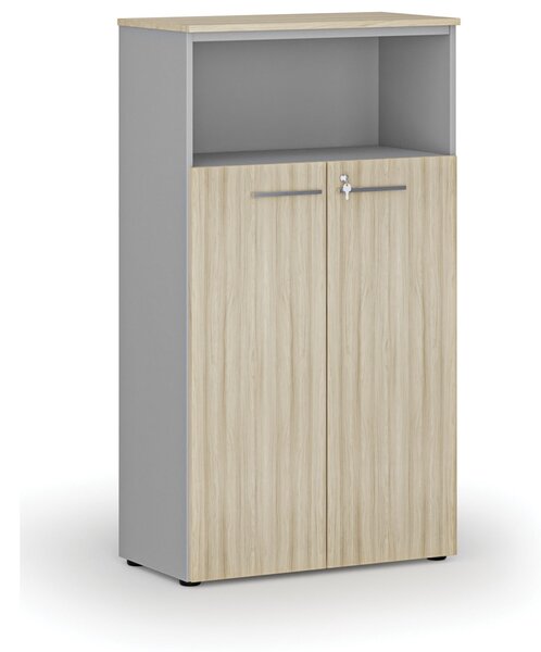 Kombinovaná kancelárska skriňa PRIMO GRAY, dvere na 3 poschodia, 800 x 420 x 1434 mm, sivá/dub prírodný