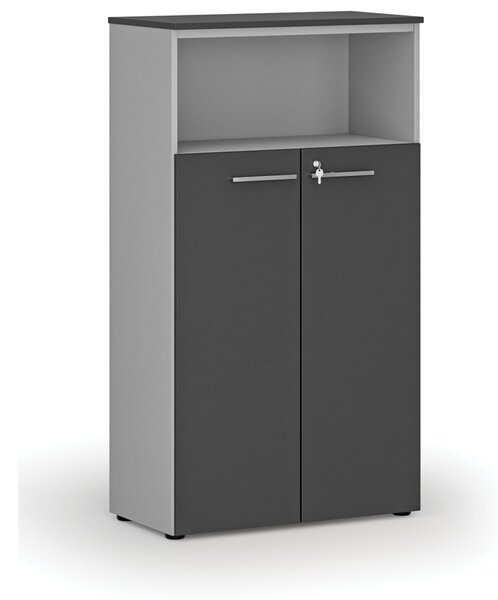 Kombinovaná kancelárska skriňa PRIMO GRAY, dvere na 3 poschodia, 800 x 420 x 1434 mm, sivá/grafit