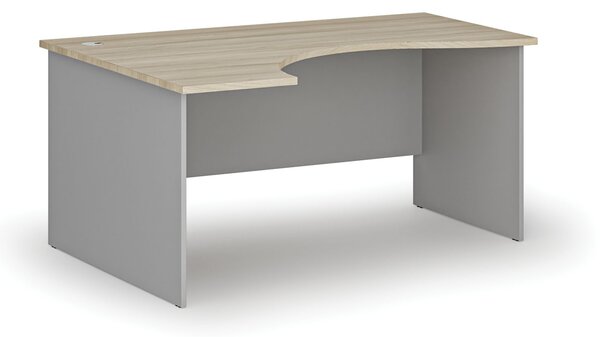 Ergonomický kancelársky písací stôl PRIMO GRAY, 160x120 cm, ľavý, sivá/dub prírodný