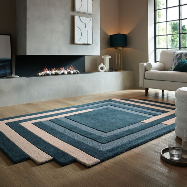 Flair Rugs , Ručne všívaný kusový koberec Abstract Labyrinth Shaped Green/Blue, 120x180, modrá, chodba / predsieň