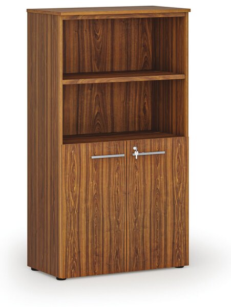 Kombinovaná kancelárska skriňa PRIMO WOOD, dvere na 2 poschodia, 800 x 420 x 1434 mm, orech