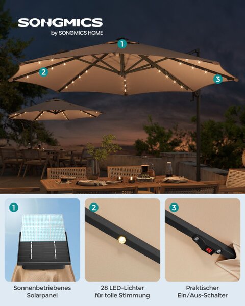 Záhradný slnečník s LED osvetlením GPU047K11
