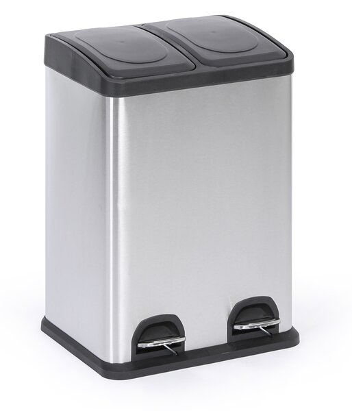 Kôš na triedený odpad, 2x 20 l, nerez, nášľapný